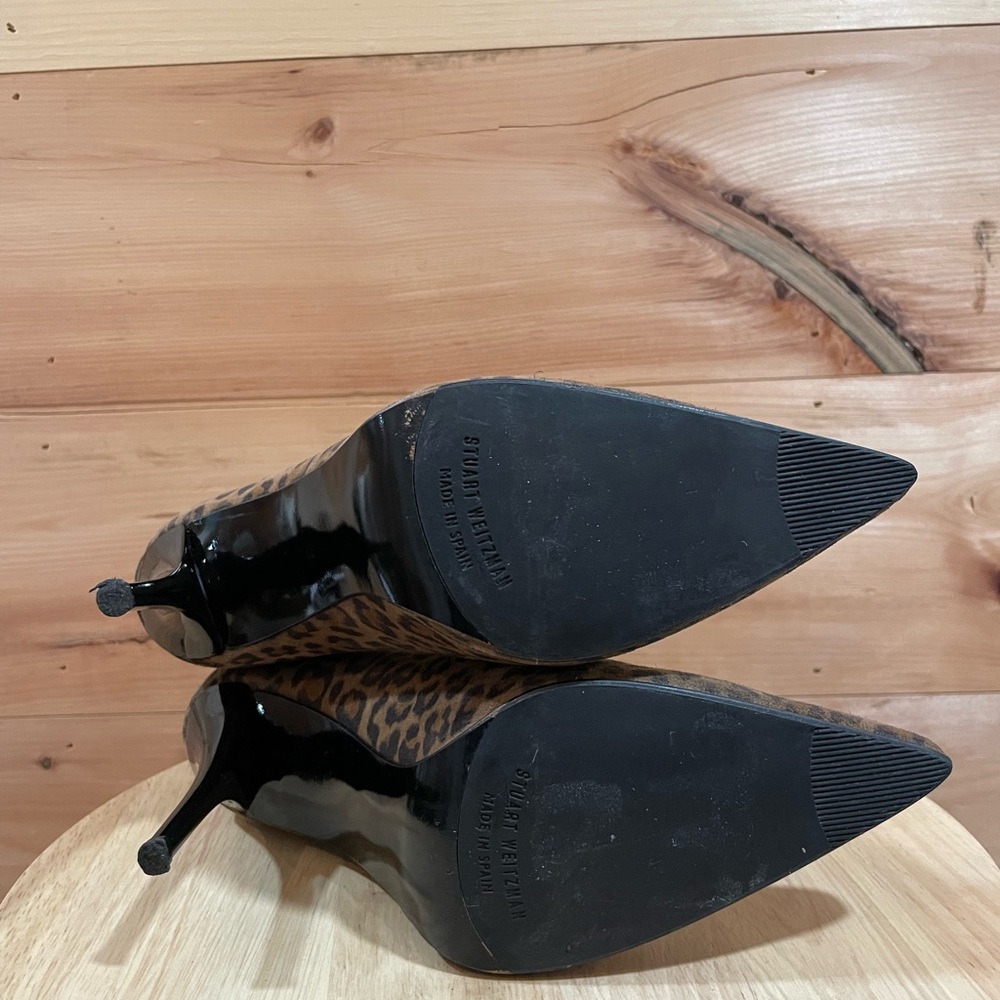 Stuart Weitzman Suede Leopard Print Booties Size 7 - image 4